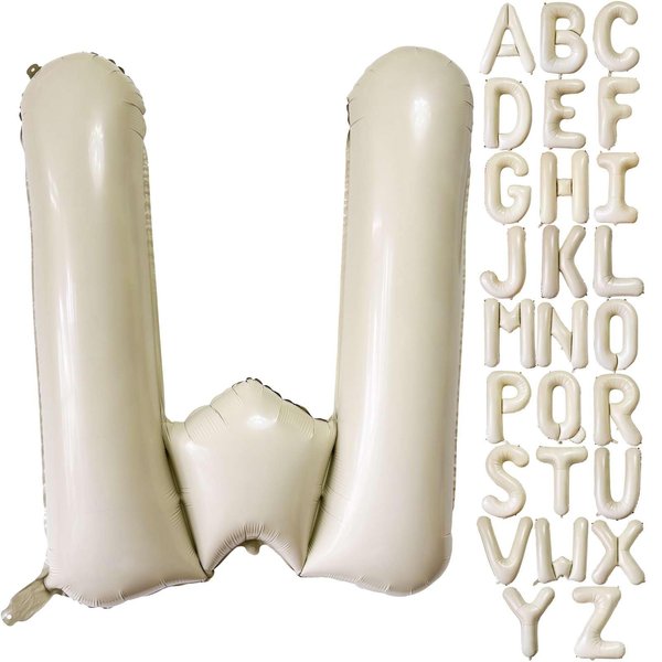 Cream White Letter W Balloons, 40 Inch Giant Letter Balloons W Foil Mylar Helium White Letter Balloons for Birthday Party Supplies Anniversary Event Celebration Decorations Alphabet White W