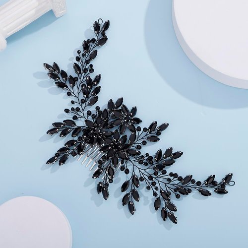 Kercisbeauty Statement Black Rhinestones Beads Big Hair Comb for Wedding Brides Women Vintage Handmade Hair Accessories for Women