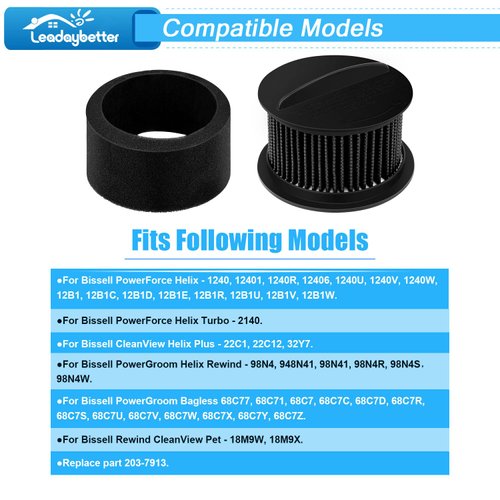 Leadaybetter 2 Replacement Filter for Bissell Power Force & Helix Turbo Inner and Outer Filter Set for Bissell 32R9,203-7913