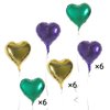 18pcs 18" Gold Purple Green Heart Balloons Mardi Gras Foil Balloons