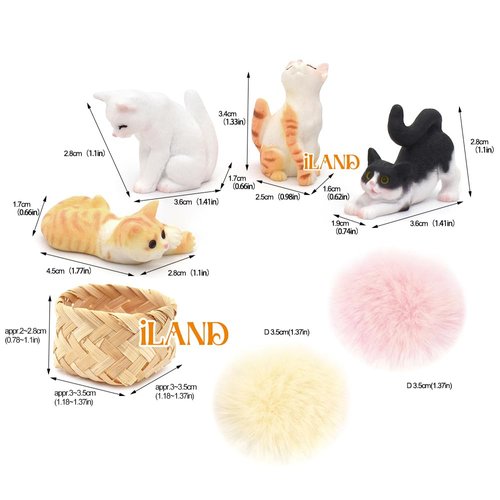 iland Cat Figurines, Dollhouse Cats w/ 1/12 Scale Accessories, Realistic Hand Painted Mini Cat Decor, Cat Cake Toppers
