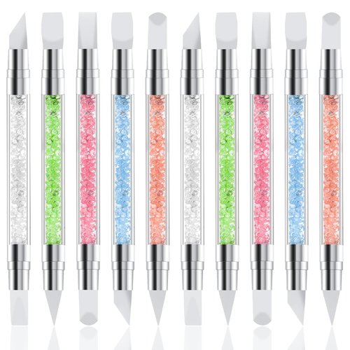 10 Pcs Nail Art Sculpture Pen Dual Tipped Silicone Nail Tools Nail Art Acrylic Pen Silicone Brushes for Resin Nail Art Tools for Design Nail Foil Carving Drawing Effect Shaping Drawing