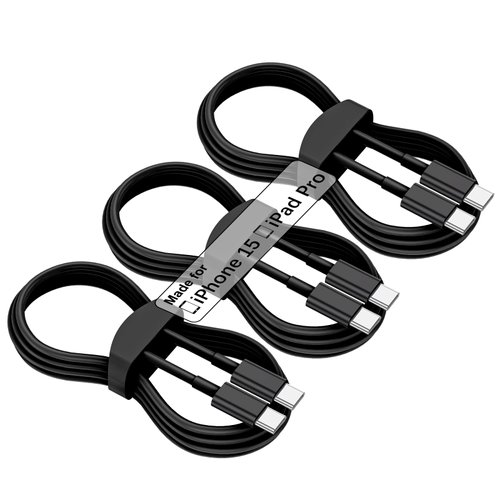 USB C to USB C Charging Cable 6ft 60W 3Pack, USB C Cable for Charging Apple, Long Type C to Type C Fast Charger Cord Compatible for iPhone 15/15 Pro/15 Pro Max,iPad Pro, Air5, MacBook Air (Black)