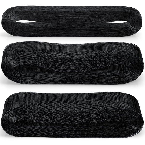 3 Rolls 150 Yard 1 Inch 2 Inch 3 Inch Wide Stiff Polyester Horsehair Braid Polyester Boning for Sewing Hair Ribbon for Sewing Wedding Dance Skirt Gowns Formal Shaping Trimming Accessories(Black)