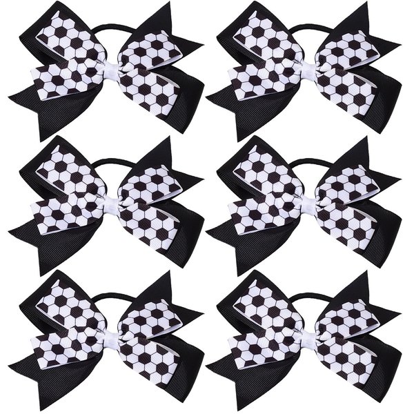 Jeffan 6PCS 5 Inch Soccer Hair Bows Ties, Soccer Ball Hair Elastics Ponytail Holder for Girl Women Player School Team Football Birthday Party