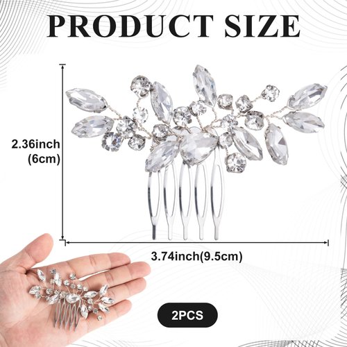SmallCat 2 PCS Rhinestone Hair Comb, Silver Wedding Hair Combs, Sparkly Crystal Bridal Hair Accessories for Women, Brides for Wedding, Prom, Engagement, Christmas