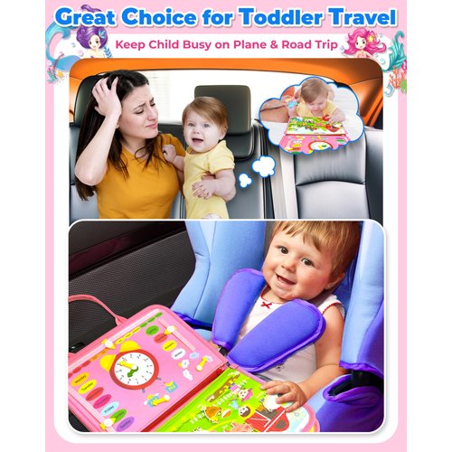 Gojmzo Busy Board Montessori Toys for 1 2 3 4 Year Old Girl Birthday Gifts, Busy Book Sensory Toys for Toddlers 1-3, Toddler Girl Toys Age 1-2, 2-4, Learning Educational Toy Travel Activities