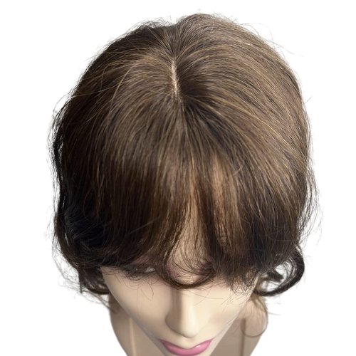 Anemone 14inch Body Wave Human Hair Bangs Wavy Human Hair Toppers Clip In Hair Fringe Hairpieces Natural Brazilian Remy Hair Extensions (Light Brown)