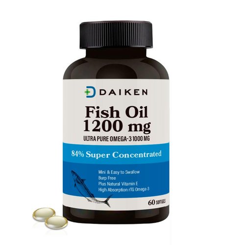 DAIKEN rTG Omega 3 1000mg, High Absorption & Burpless Fish Oil 1200 mg, Mini Fish Oil Softgels for Healthy Heart, Brain and Dry Eyes Support, 60 Small Softgels (Pack of 2)