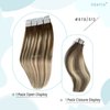 Tape in Hair Extensions,Ombre Ash Brown Highlighted Blonde Hair Extensions Real Human Hair Tape ins Extensions for Women,20 Pieces Double Sided Invisible Tape in Extensions Remy Human Hair 16Inch