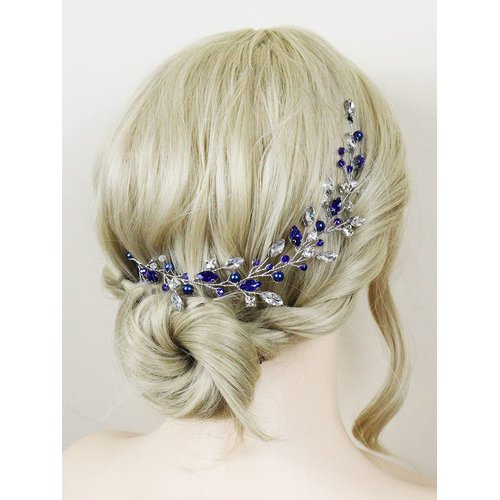 Brihasory Blue Bridal Headband Wedding Headpiece for Bride Rhinestone Hair Accessories for Women Girls Prom Hair Vine Bridesmaid Gifts