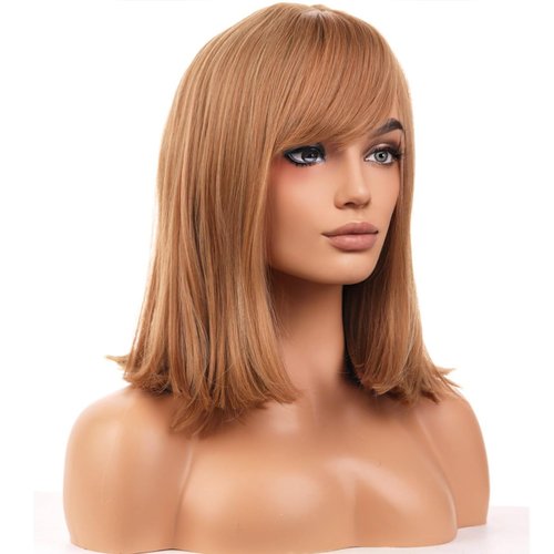 WTHCOS Strawberry Blonde Wig Short Straight Wig With Bangs for Women Short Bob Wig Heat Resistant Synthetic Hair Wigs for Daily Use Halloween costume Cosplay Wig With Wig Cap