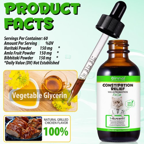 Cat Constipation Treatment, Cat Probiotic Supplements, Constipation Relief for Cats, Promotes Digestive Health, Improve Immunity, Vitamins for Cats with 6 Probiotics 60ml