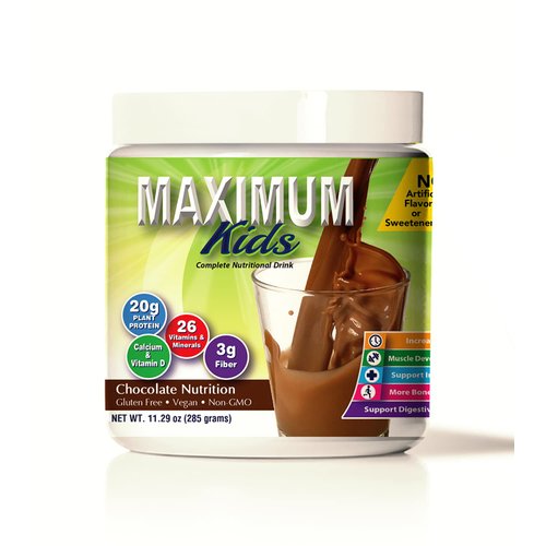 Maximum Kids Complete Organic Powder Mix. Great Tasting, Easy to use, Complete Nutritional Drink with 26 Vitamins and Minerals, 20g of Plant Protein, 3g of Fiber. Kid Tested. Parents Approved.