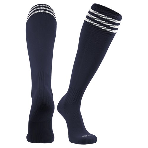 TCK Elite Finale 3 Stripe Soccer Socks (Navy/White, Small)