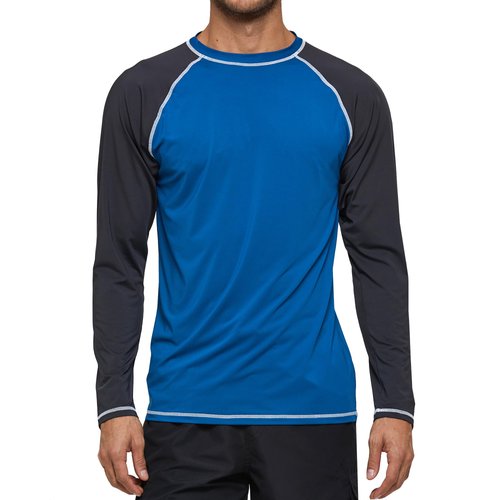 Arcweg Rashguard Men Long Sleeves Diving UV Protection UPF 50+ Elastic Rash Vest Loose Fit Top Swimming Quick Drying Surfing Pool T-Shirt Sports Top Rashie L (US) Blue and Grey
