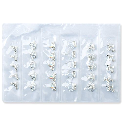WOKOTO 30 Pcs 3D Alloy Crown Nail Charms For Nail Art 3D Decoration Set Silver Crown Nail Studs Rhinestones Clear Crystals Manicure Jewelry With 1pc Tweezers For Actylic Nails