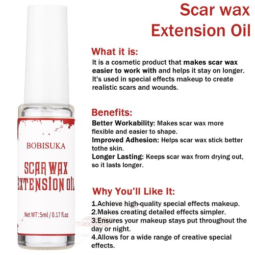 BOBISUKA Scar Wax Extension Oil for Professional SFX Makeup,Fake Wound Modeling Extension Oil,Smoothly Non-Sticky Halloween Special Effects Makeup Extension Oil - 0.17OZ