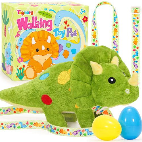 Tagitary Plush Toys Dinosaur Stuffed Interactive Electronic Pet That Walking,Head Nodding,and Making Sound,Soft Plush Triceratops Toys with Egg and Leash,Dinosaur Gift Set for Kids Toddlers