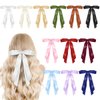 12Pcs Hair Ribbons Bow Clips for Women, FHDUSRYO Silky Satin Hair Bows Hair Clip, Slide Metal Clips with Long Tail, Solid Color French Barrette, BowKnot Hair Accessories for Girls Lolita Party Gift