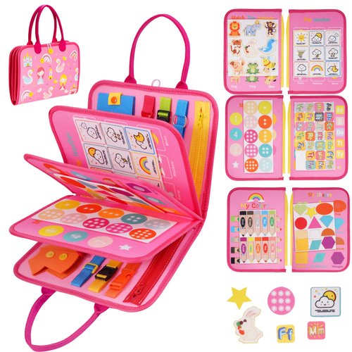 Busy Board for Toddlers Montessori Toys for Old Preschool Learning Activities Birthday Gifts Airplane Car Travel Essentials for Kids Boys Girls