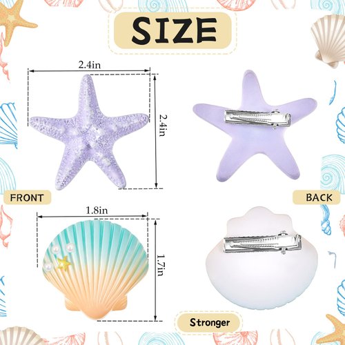 Juexica 8 Pieces Starfish Hair Clip Halloween Mermaid Accessories Resin Seashell Starfish Seastar Hair Clip Mermaid Costume Accessories for Women