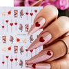 Valentine's Day Nail Art Stickers Decals 3D Embossed Red Heart Cute Little Bear with Sexy Lips Nail Decals Black Heart Design Nail Art Supplies for Women New DIY Manicure Decor 8PCS