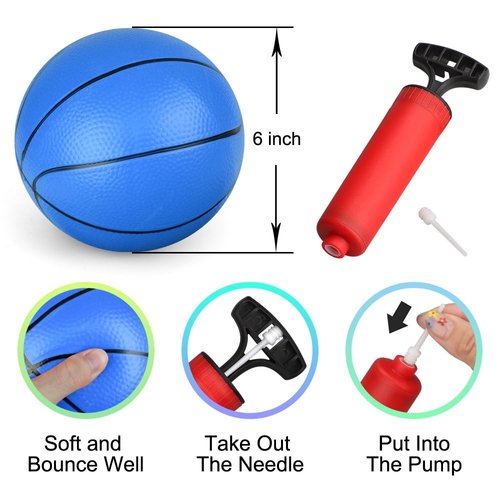 Dilabnba 6 inches Mini Basketball Toy Set for Kids (Deflated/Pump Included) Over The Door Mini Hoop Basketball Replacements for Kids Teenagers for Pool, Indoors, Outdoors (Blue)
