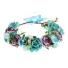 June Bloomy Women Rose Floral Crown Hair Wreath Leave Flower Headband with Adjustable Ribbon (White)