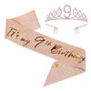 9th Birthday Sash and Tiara Set Rose Gold Birthday Sash Crown Birthday Party Favors Supplies for Girls Birthday Party
