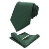 JEMYGINS Green Formal Necktie and Pocket Square, Hankerchief and Tie Bar Clip Sets for Men