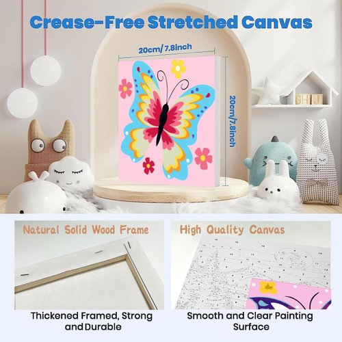 askkqtx 2 Pack Butterfly Paint by Number for Kids,Easy Paint by Numbers for Kids Ages 8-12,DIY Acrylic Oil Painting Kits for Home Wall Decor and Girls Gifts-8x8inch（with Wooden Framed）