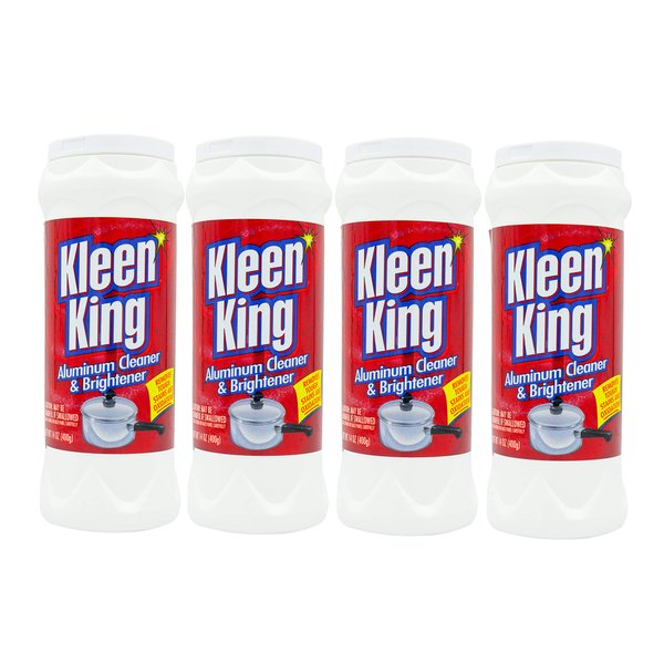 Kleen King Aluminum Cleaner and Brightener (14 oz, 4 Pack) Helps Remove Stains and Tarnish from Pots and Pans, Multi-Purpose Cleaner, Stain Remover Cleaning Powder
