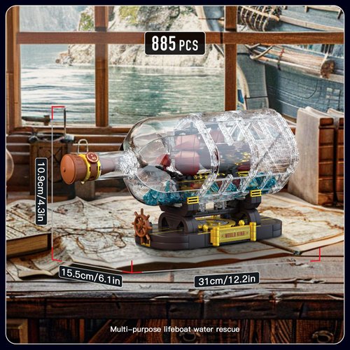 Mould King Ship in a Bottle Building Blocks, Collectible Ann Queens Revenge Pirate Ship in a Bottle, Pirate Ship Model Kit Building Toys Ship Building Kits for Adults and Kids Aged 8+ (885 PCS)