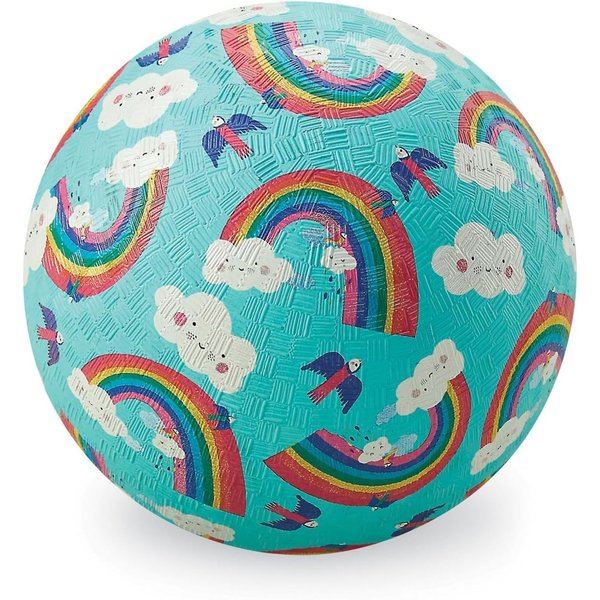 Crocodile Creek Playground Ball - Durable Rubber Ball for Kids Ages 3 and Up - Bouncy Inflatable Ball for Kickball, Indoor Games, and Outdoor Sports - PVC-Free - Rainbow Dreams - 7-inch Diameter