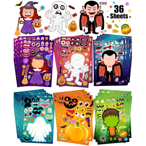 36 Sheets Halloween Stickers for Kids Make Your Own Halloween Stickers, Halloween favors for Kids, Halloween Crafts for Kids Halloween Party Favors, Halloween Party Games Stickers Trick or Treat Party