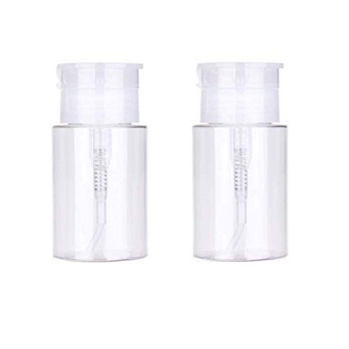 LASSUM 2 Pieces 3.5 oz (100ml) Plastic Pump Dispenser Empty Bottle,Push Down Nail Polish Remover Pumping Bottle Dispenser with Flip Top Cap
