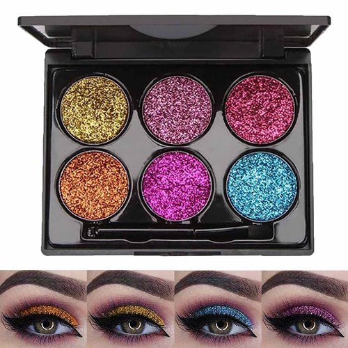 Edanta Glitter Eyeshadow Shimmer Eyeshadows Palette Metallic Eye Shadow High Pigment 6 Colors Shadow Long Lasting Eyes Makeup for Women and Girls Pack of 1 (B-Multi color)