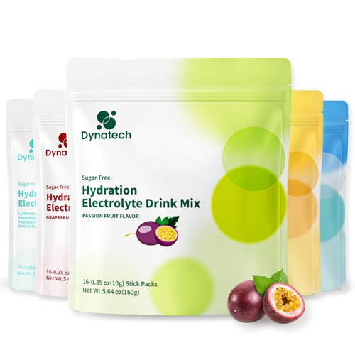 Dynatech Zero Sugar Electrolyte Drink Mix - Passion Fruit - Hydration Powder Packets with 10 Electrolytes & Vitamins | Non-GMO, Gluten Free, Vegan Electrolytes Powder Packets | 16 Servings