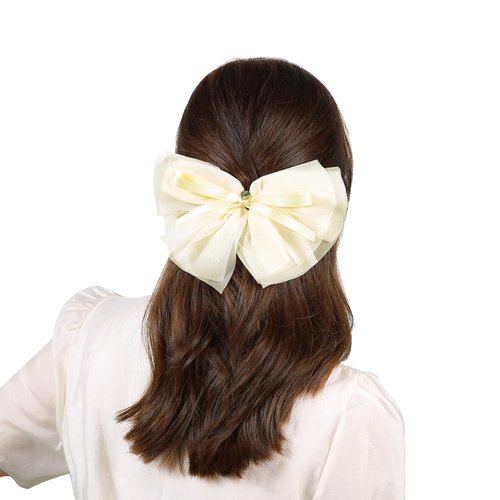 JQ2JUHS1D Women's Hair Clip, Satin Ribbon Hair Bow with Bow Hair Clip for Daily Casual Parties and Weddings (White)