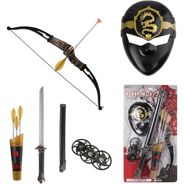 WonderfulGiftShop Ninja Warrior Archery Set with Bow, Katana Sword, Sai, and Melee Toy Weapons for Kids' Pretend Play, Cosplay, and Costume Gear Accessories