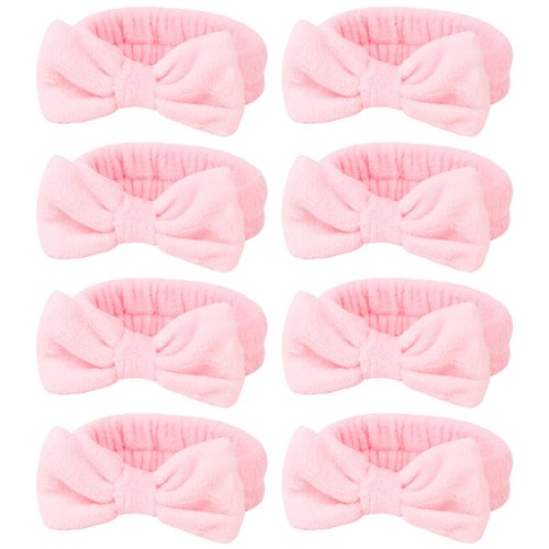 Jaciya Spa Makeup Headband 8 Packs Skincare Headband for Washing Face Spa Gifts for Women Bachelorette Party Favors Wedding Hair Accessories(Pink)