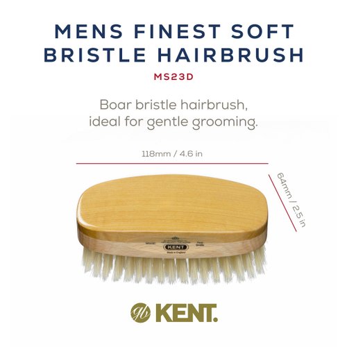 Kent MS23D Finest Men's Military Style Hair Brush - Satin and Beechwood Travel Size Base, Soft Pure White Natural Boar Bristle Ideal for Fine or Thinning Hair and Sensitive Scalps