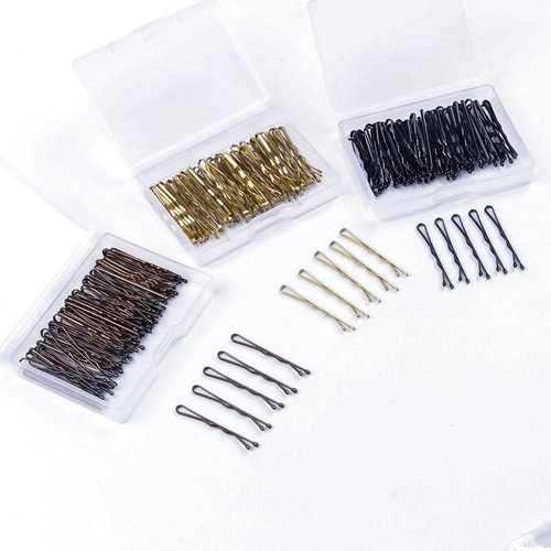 300 Pcs 3.5 cm Mini Bobby Hair Pins Metal Non-Slip Hair Clips with Clear Box for Kids Golden
