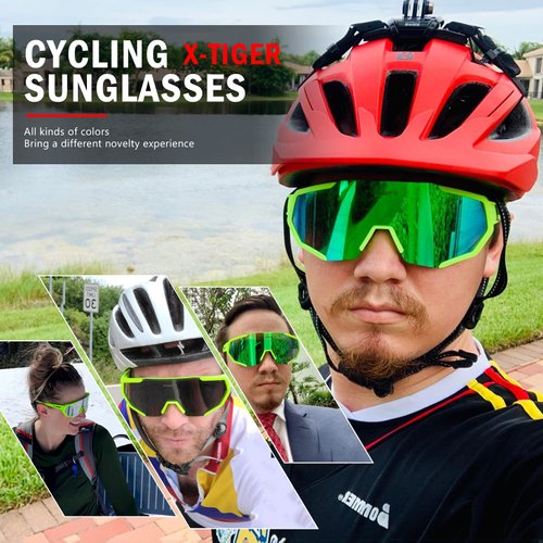 X-TIGER Polarized Sports Sunglasses with 3 Interchangeable Lenses,Mens Womens Cycling Glasses,Baseball Running Fishing Golf Driving Sunglasses