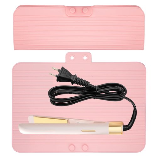 2 in 1 Heat Resistant Mat Hair Tools Travel Bag, Flat Iron Travel Case Silicone Curling Iron Mat Holder Heat Mat for Curling Iron Organizer Bag, Air Straightener, Hot Hair Styling Tools (Pink)
