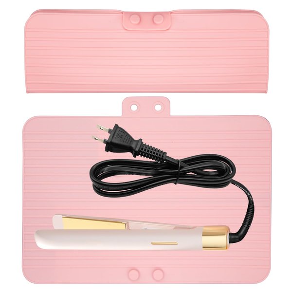 2 in 1 Heat Resistant Mat Hair Tools Travel Bag, Flat Iron Travel Case Silicone Curling Iron Mat Holder Heat Mat for Curling Iron Organizer Bag, Air Straightener, Hot Hair Styling Tools (Pink)