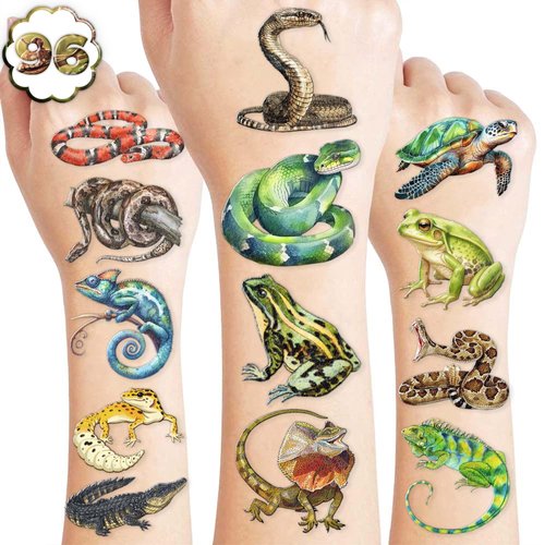 100 PCS Reptile Temporary Tattoos Stickers Lizard Snake Gecko Birthday Party Decorations Favors Supplies Decor Stickers for Kids Cute Gifts School Prizes Rewards