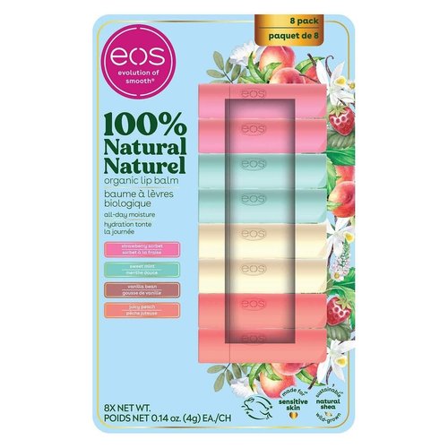 Eos Natural and Organic Lip Balm Stick, 8-pack