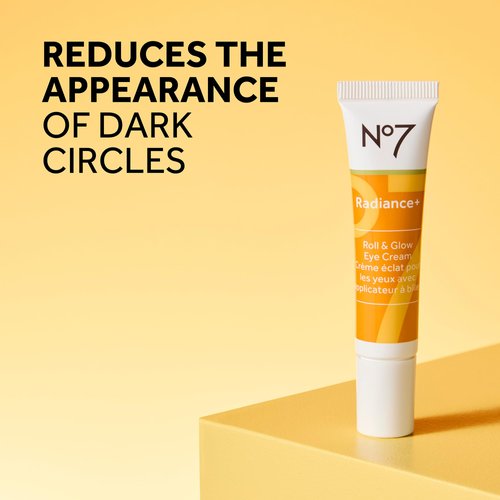 No7 Radiance+ Roll & Glow Eye Cream - Reviving & Illuminating Under Eye Cream Eye Roller - Color Correcting Vitamin C + Caffeine Eye Cream for Dark Circles, Puffiness & Dullness (15ml)